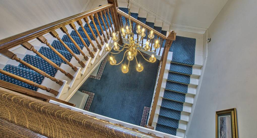 Looking down the twisting stair case 