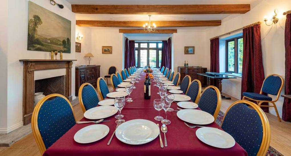 Another view of the Monmouth Manor hen accommodations dining table