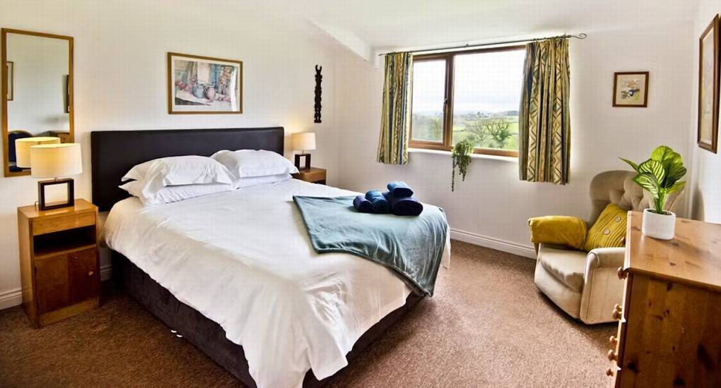 Bedroom one at the Monmouthshire party house Horizon View