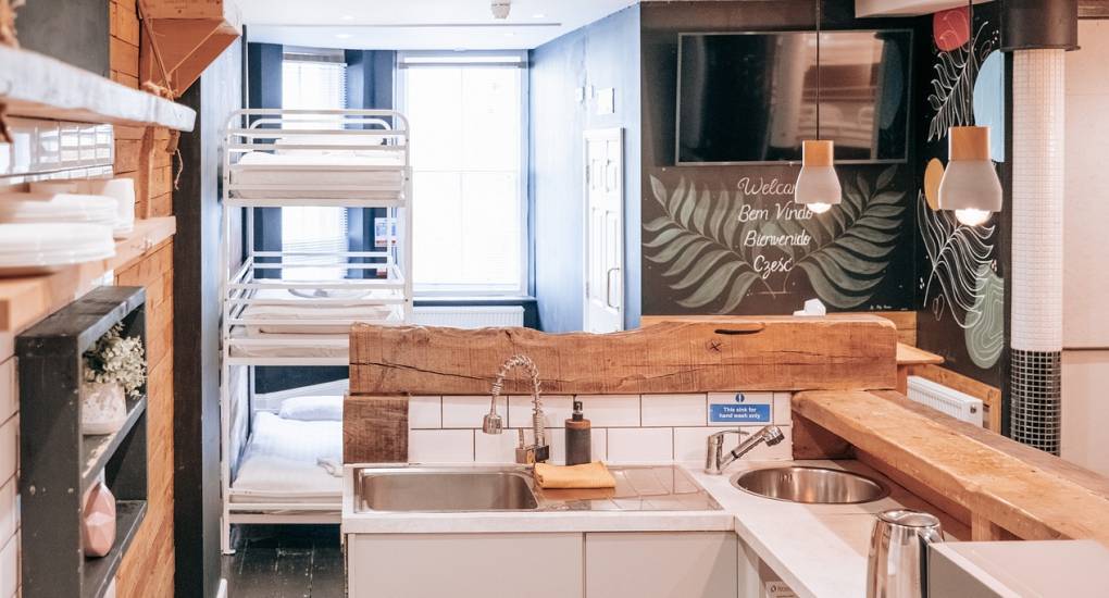 The kitchen area of the Bunker Stag accommodation