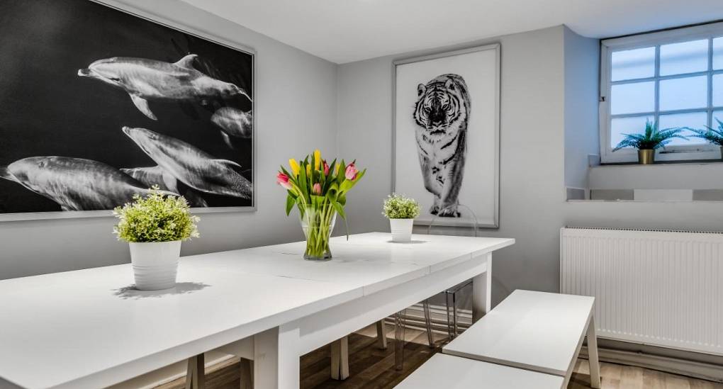 Dining room with wall art