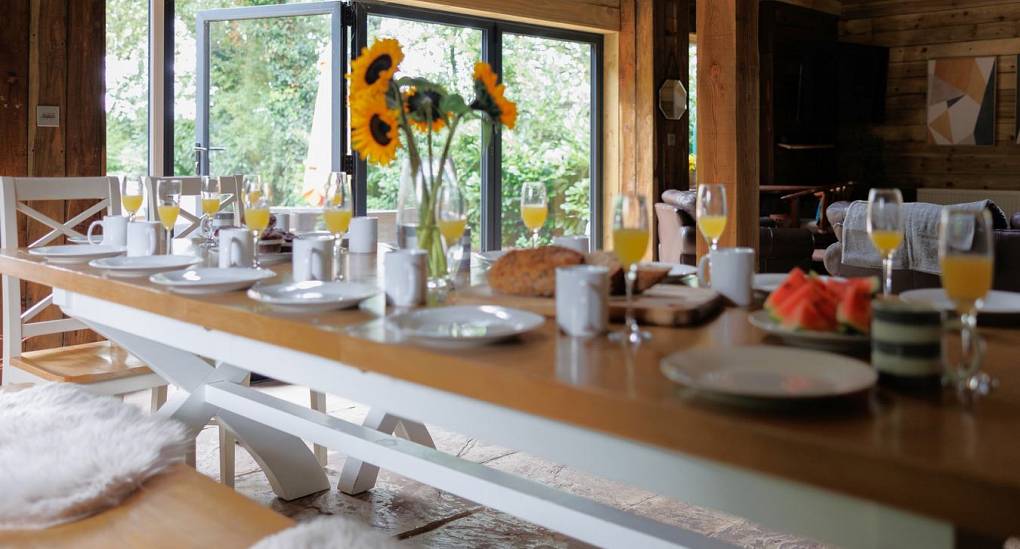 Dining table view of the patio doors