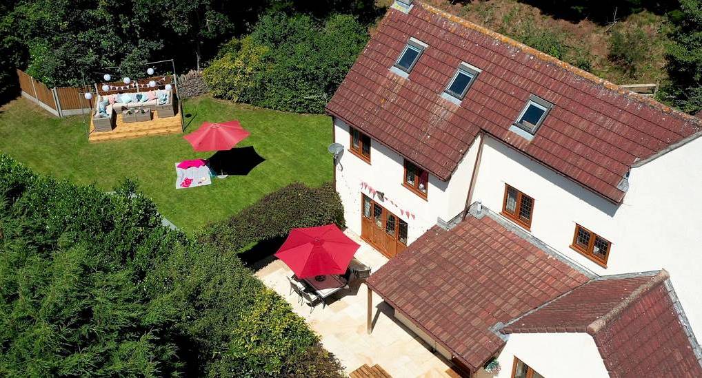 Aeriel view of the Bristol Hill Hen Party House with Hot Tub