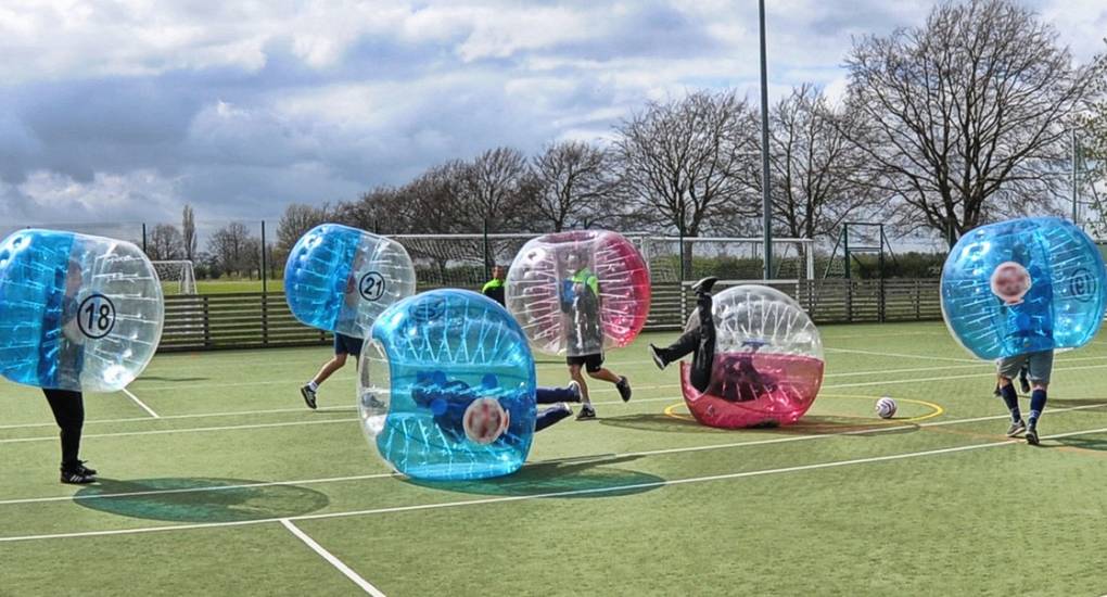 The action is underway for this stag dos Zorb Football activity