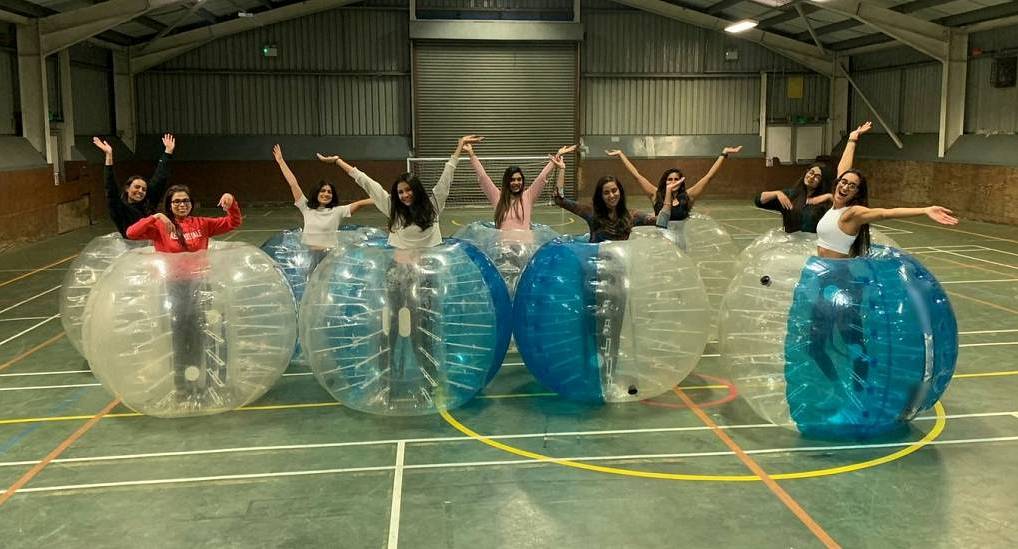 Hens pose for bubble mayhen pic