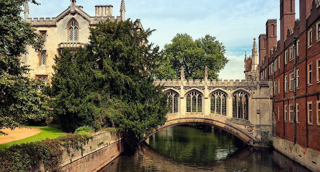 Covered stone Bridge of Sighs at St John's College over River Cam, classic academic architecture for a Cambridge stag do.