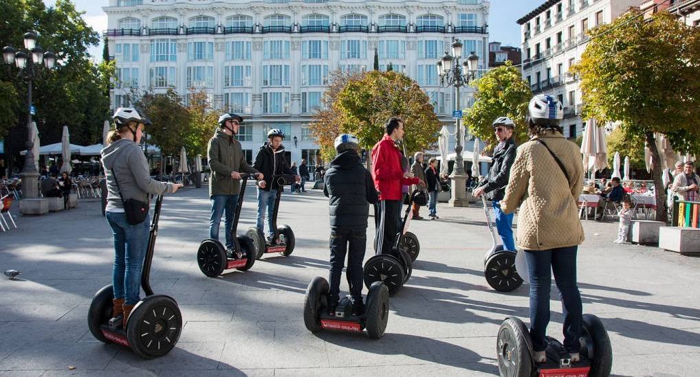 Group having a tour of a city on Segways