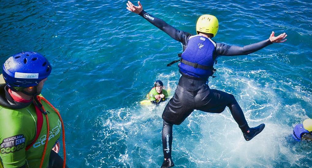 Stag jumps off cliff whilst coasteering