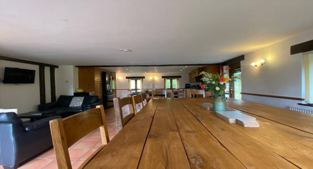 table top view of dining area and sofas