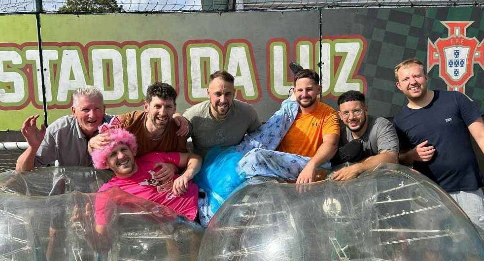 Bubble football, aka Zorb football. Part of the Albufeira Stag Do Package Dinner Football and Strippers