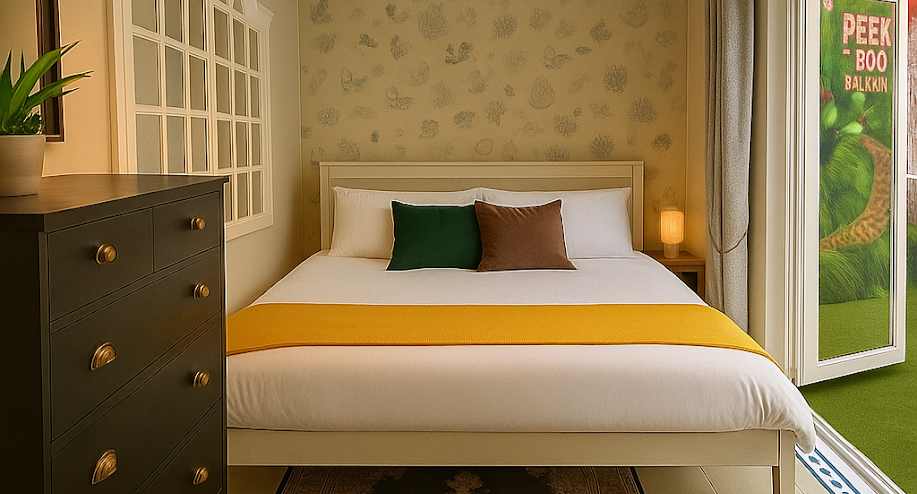 Double room made up with door with access to the courtyard and hot tub