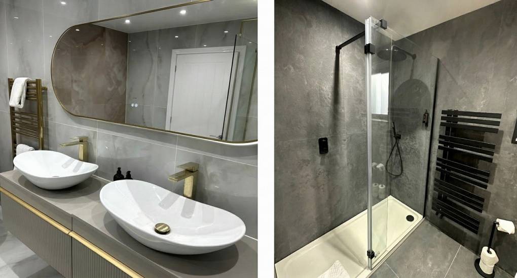 Modern, stylish bathroom facilities at Geordie Getaway, a premium Newcastle hen do house designed for large groups.