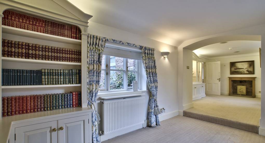 Library room with fireplace 