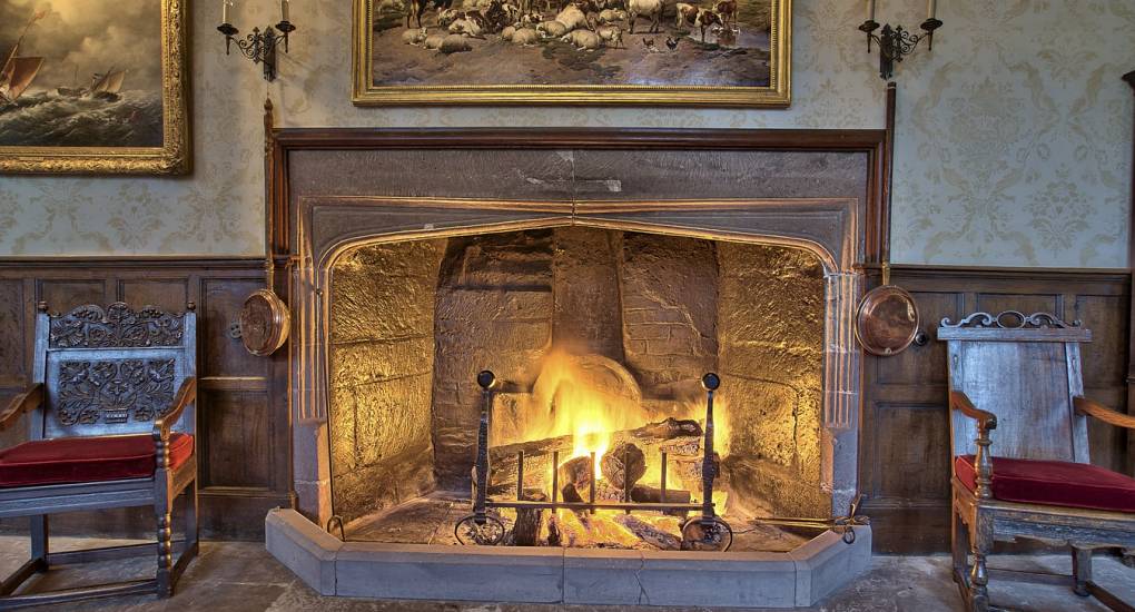 Massive fire place on fire