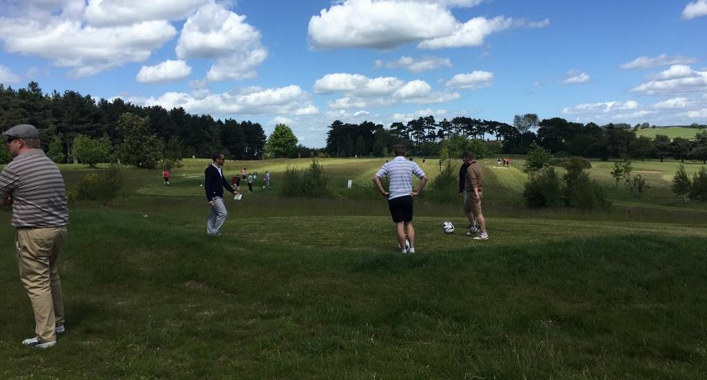 Players lining up their shots on a Footgolf course