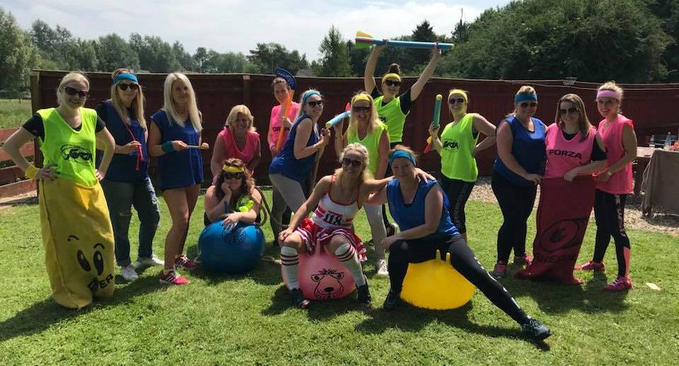 Hen party pose for a Old School Sports Day picture