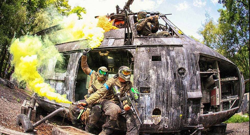 Wrecked helicopter adds to the feel of the Paintball event