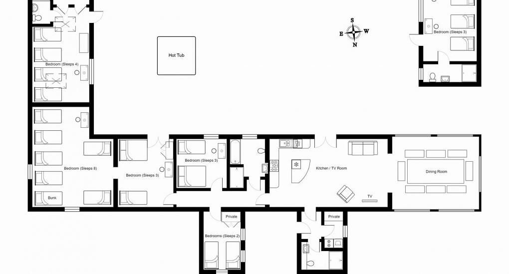 Stag and Hen Party Houses Floor plan