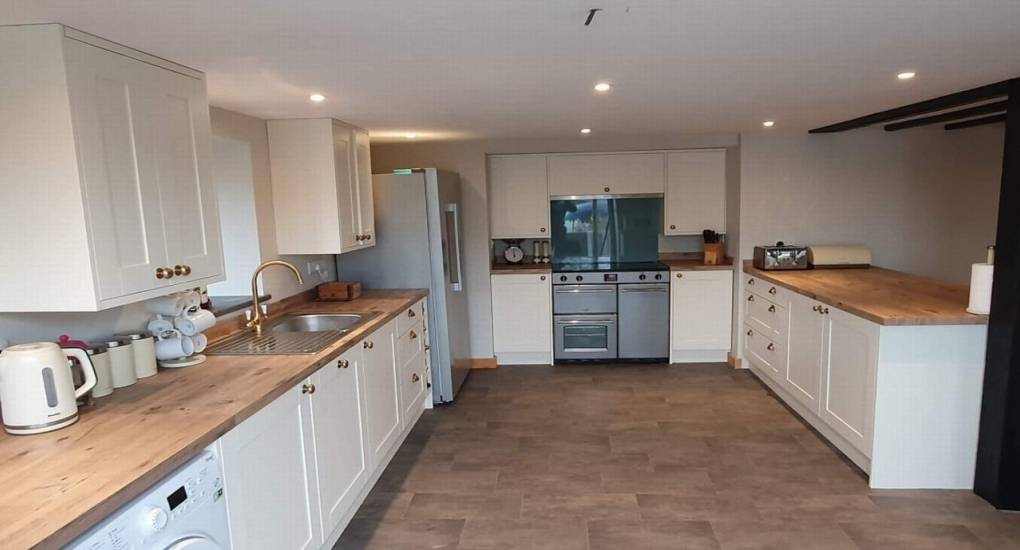 big open plan kitchen with long worktop space