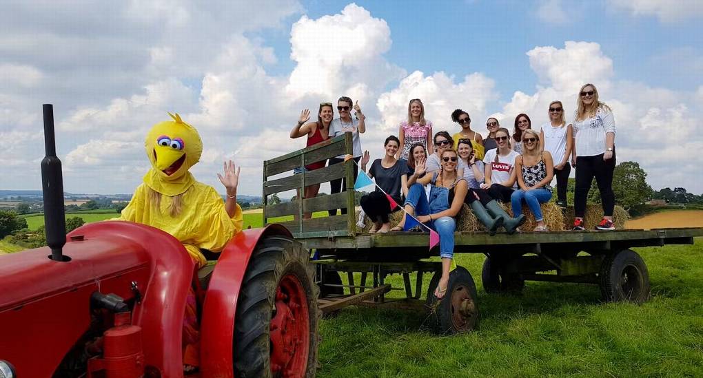 Hen Night accommodation hen group on tractor