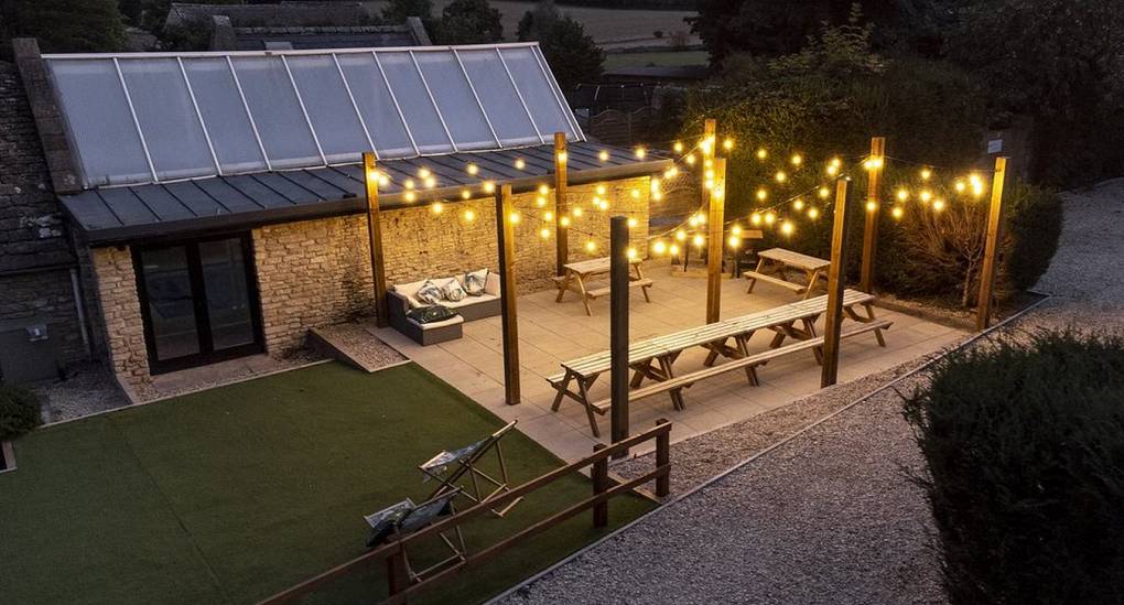 Garden patio with night lighting 