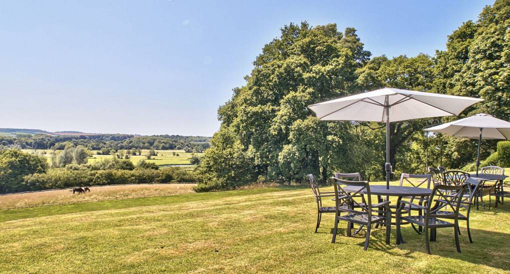 Garden seating with a view of the hills