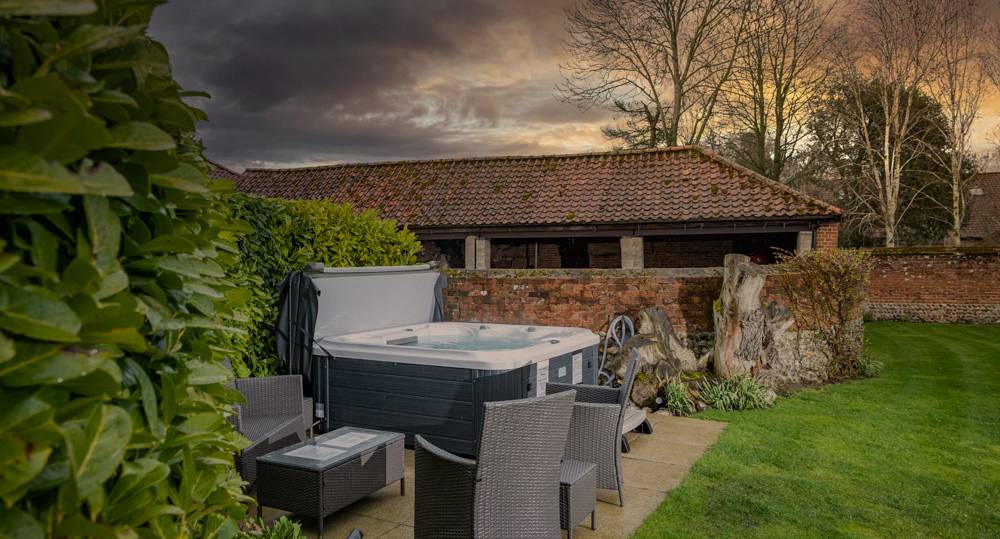 Hot tub view at dusk