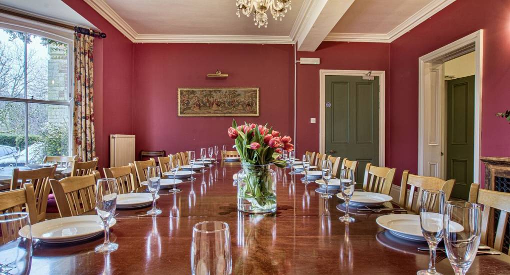 Dining table set up ready for dinner