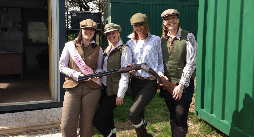 Hen party in fancy dress at the clay pigeon shooting