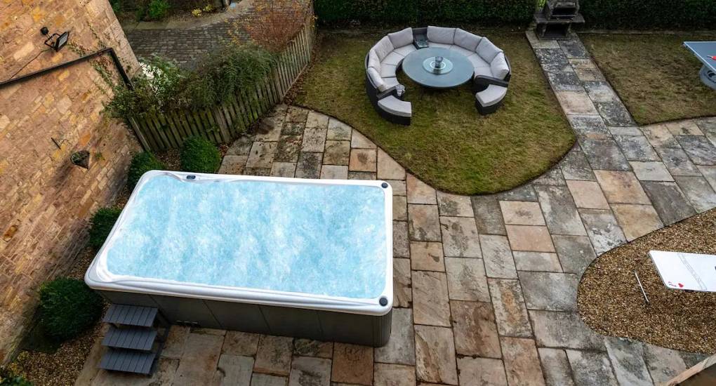 overhead view of the grounds including hot tub