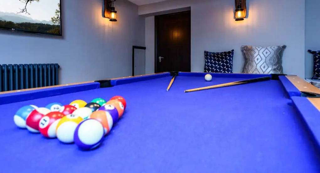 Close up of the pool table in the games room at the Rydal Pub Lake District Party House