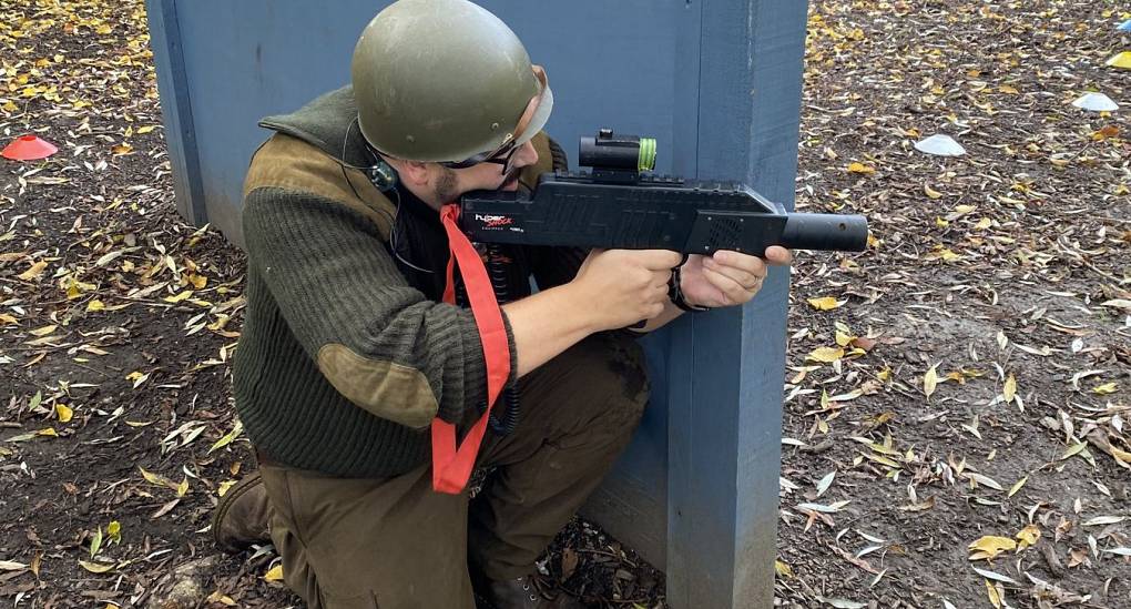 Stag hiding during laser combat activity