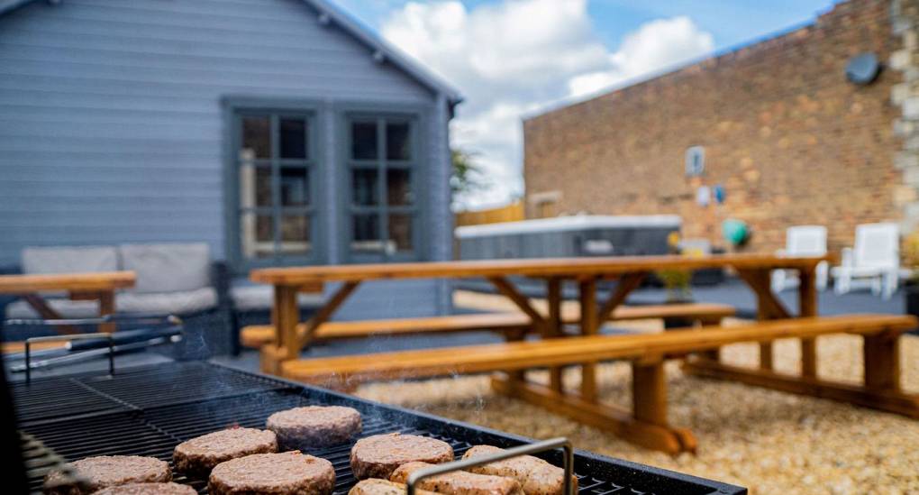 Garden BBQ area and seating
