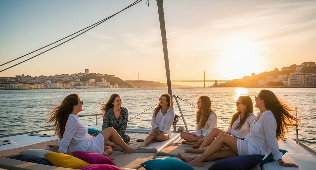 Spas and Sunset Lisbon hen party package - The Sunset Cruise with Lisbon coast in the background