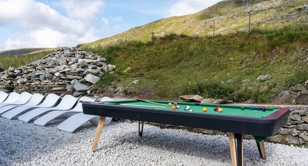 Full-sized pool table in the Mountaintop Marvel Games Room for hen and stag groups