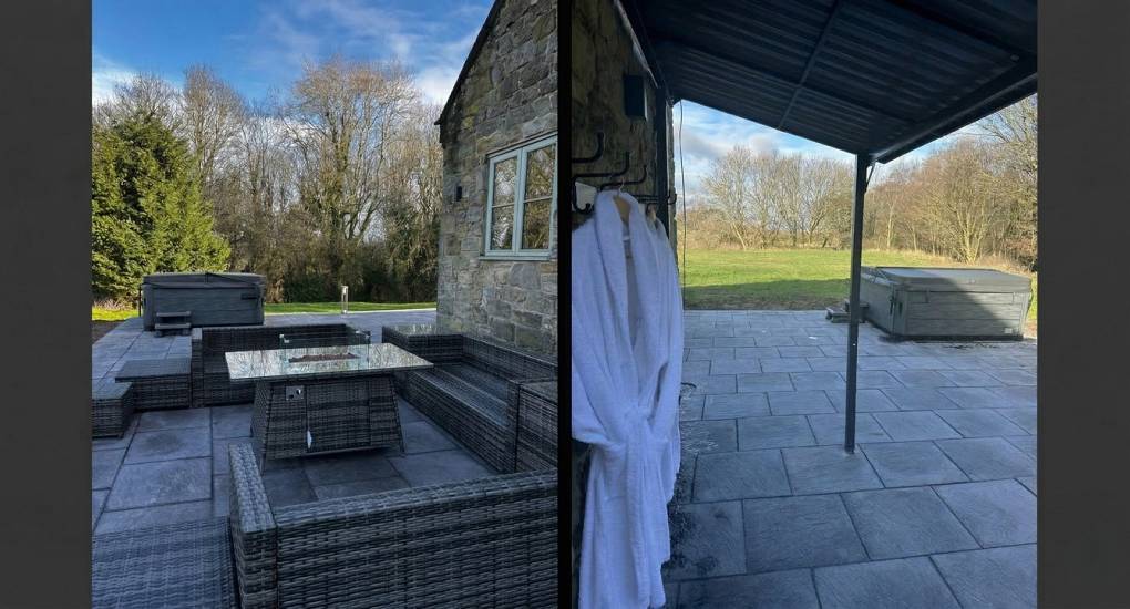 The private hot tub and garden area at Geordie Getaway 26, the ultimate Newcastle hen party house for groups of 26.