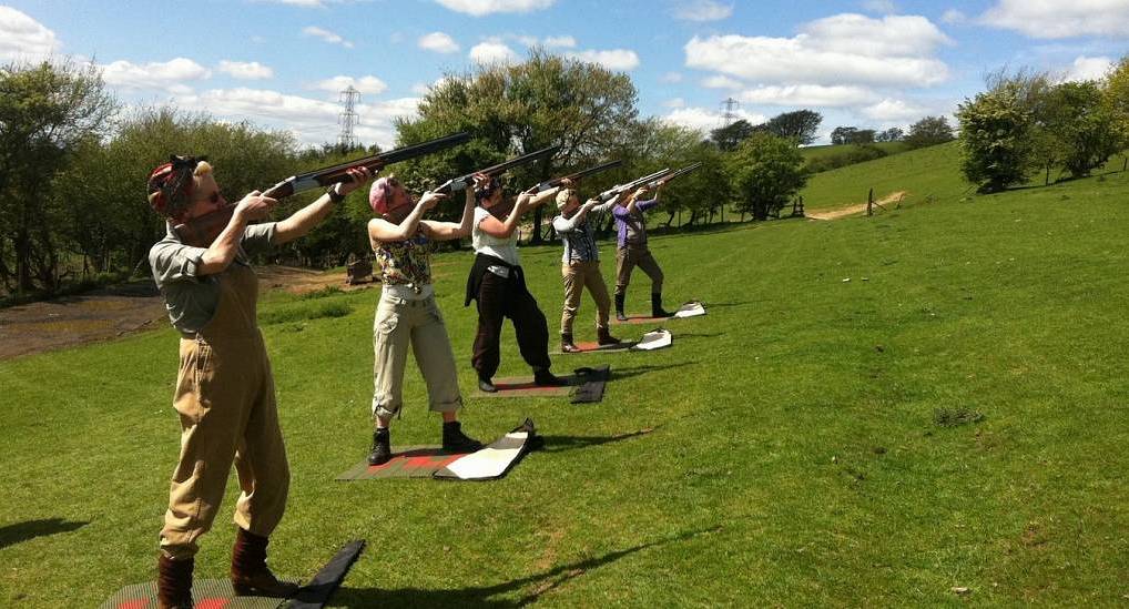 Hen party taking aim in the clay pigeon event