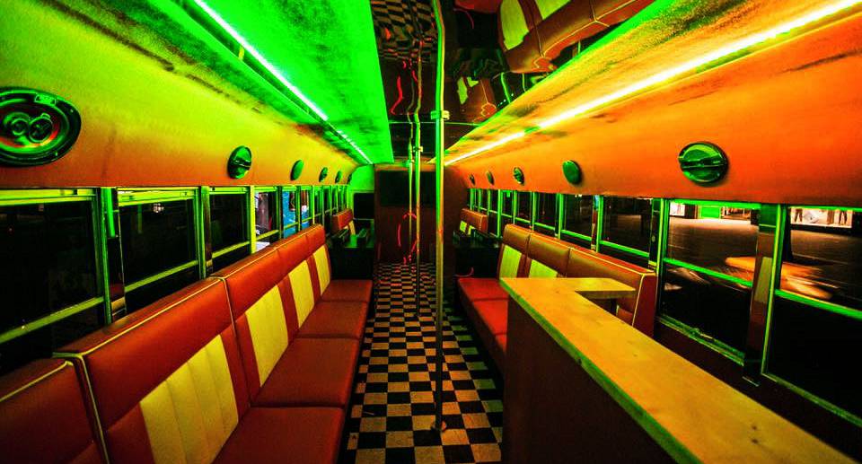 American style school bus converted to a party bus