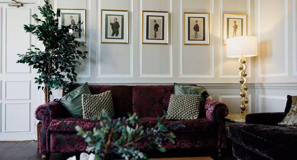Close up of the comfy sofa in the lounge at the Regal Manor two luxury party house
