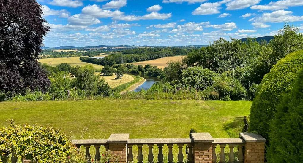 A stunning panoramic view of the Herefordshire countryside from the Rivers Countryside Mansion veranda, a perfect location for a hen party.