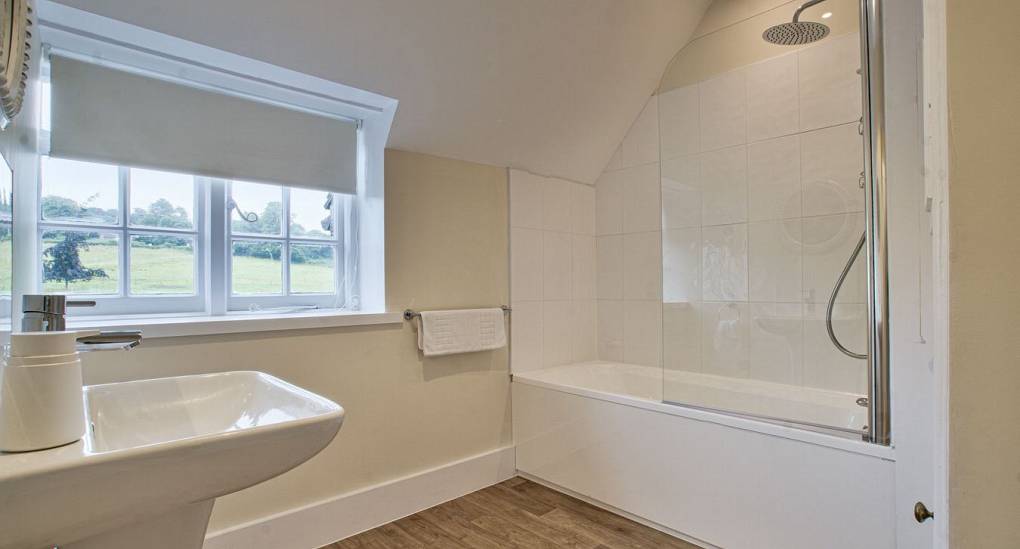 Modern bathroom with shower over bath