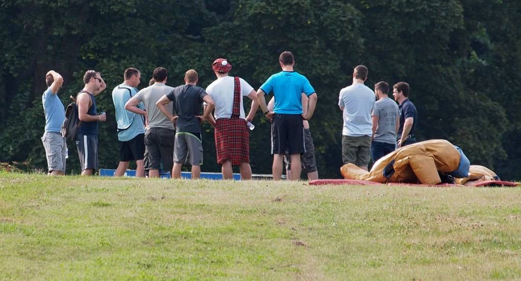 Stag do at the Mini Highland Games before the inflatable sumo event