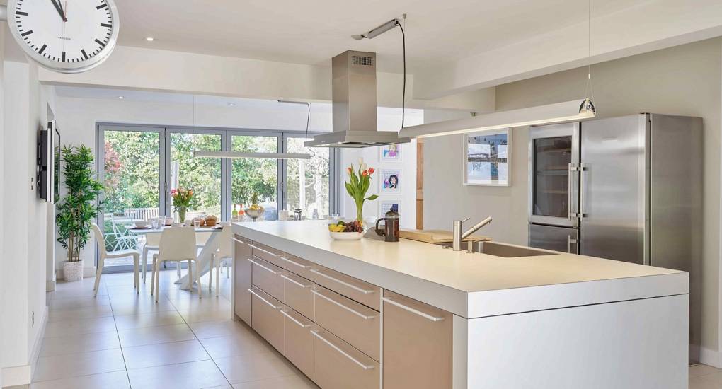 Modern, spacious kitchen at Spa Town Cheltenham, fully equipped for large hen party groups and self-catering weekends.