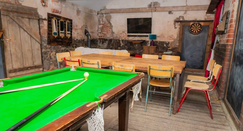Pool table in rustic barn