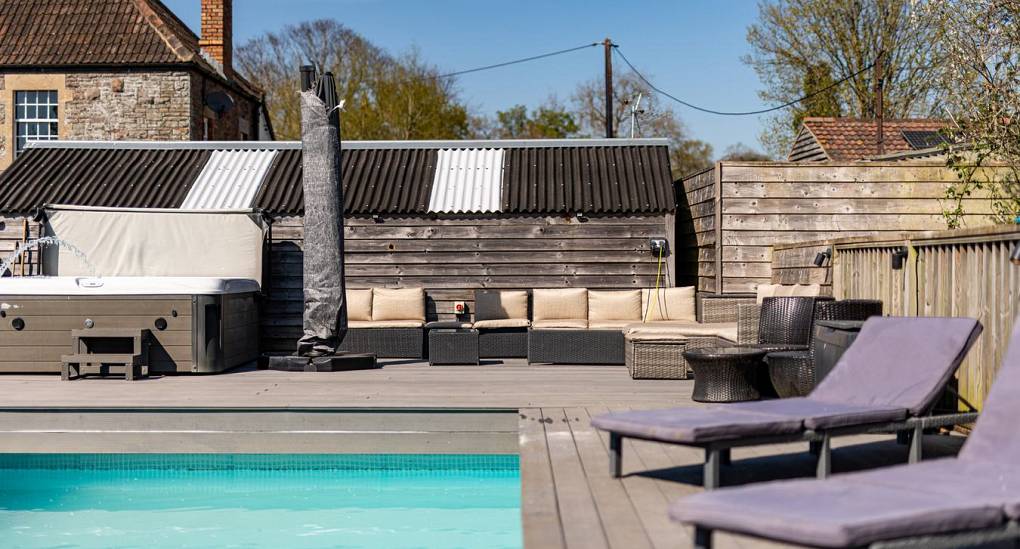 Short view of pool and hot tub