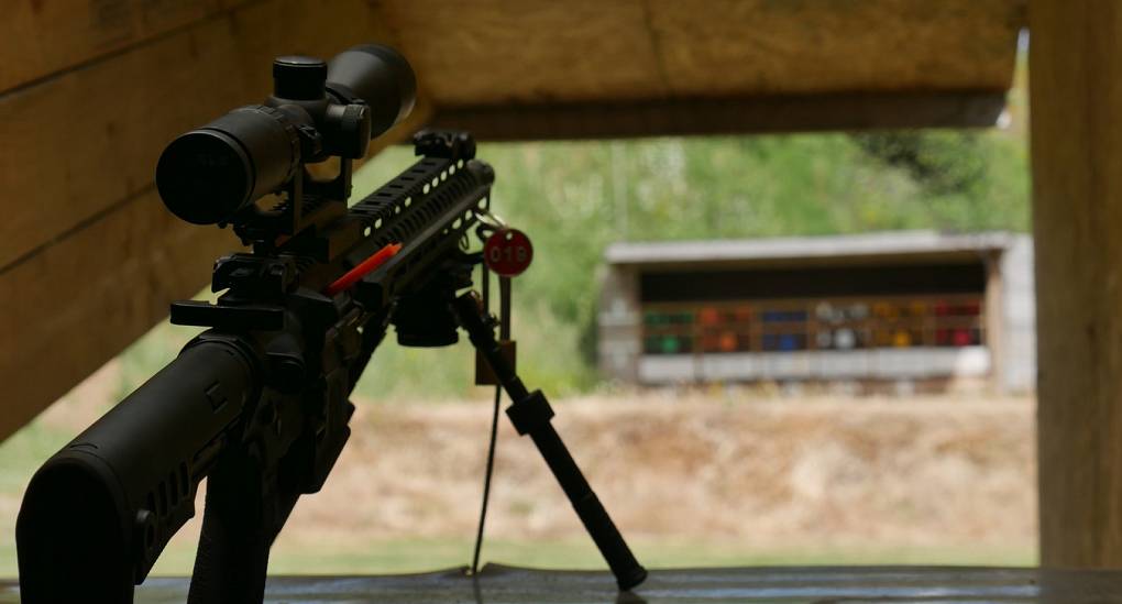 Locked and loaded. A UK legal firearm on a shooting range