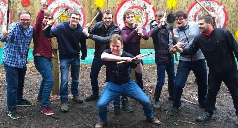 Stag party posing after Axe Throwing event
