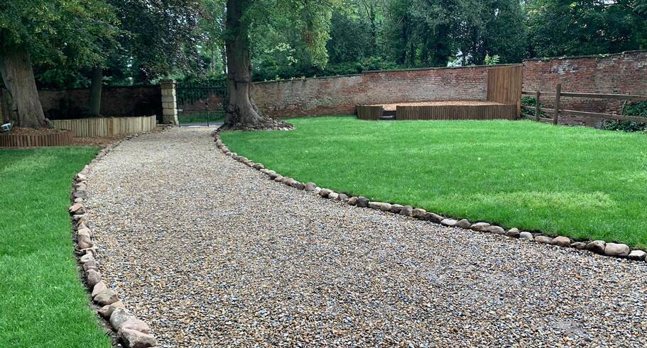 Pebble driveway leading up to the Stables York Party House