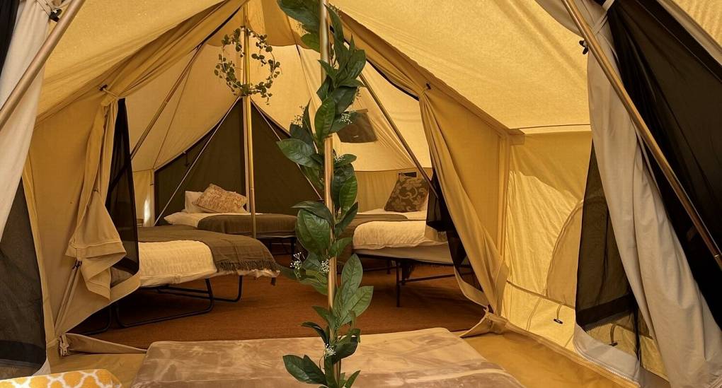 The inside of a Glamping Yurt