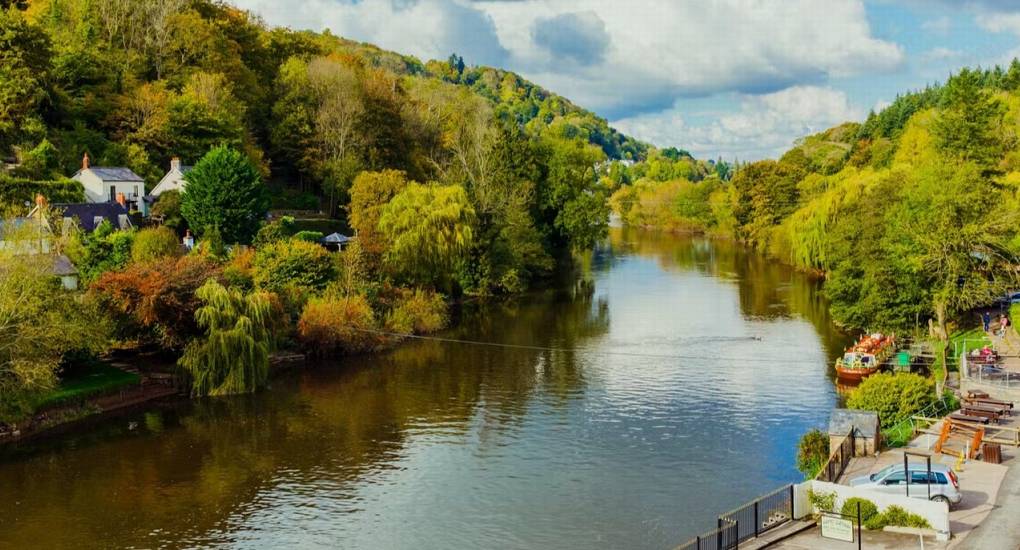A stunning view of the River Wye from the garden of White Horse House, highlighting its beautiful Herefordshire location, perfect for hen weekend accommodation sleeping 30.